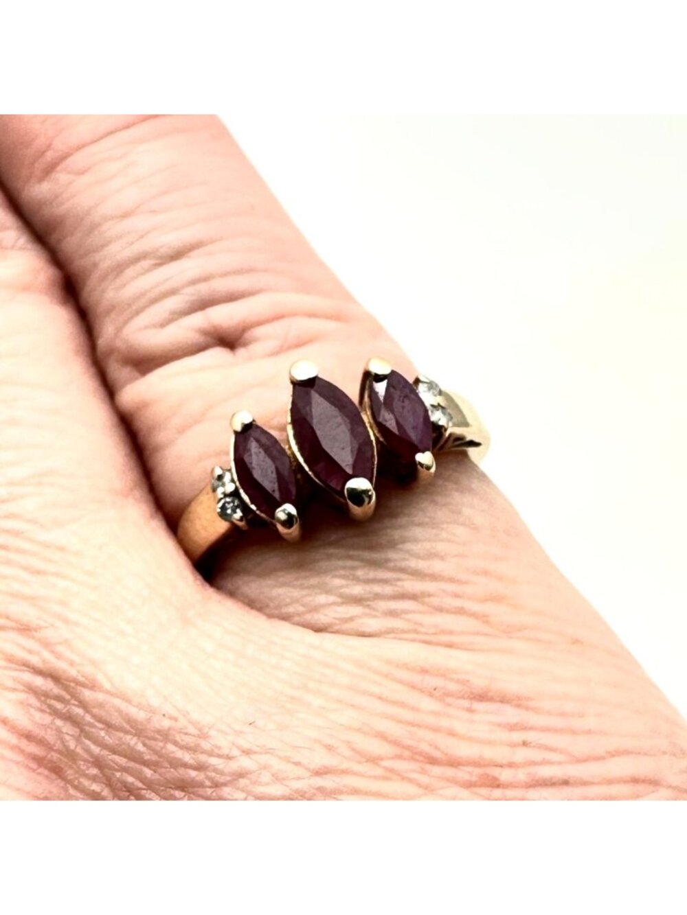 Estate Jewelry Womens Ring 10K Yellow Gold Ruby Diamond Ring Size 6